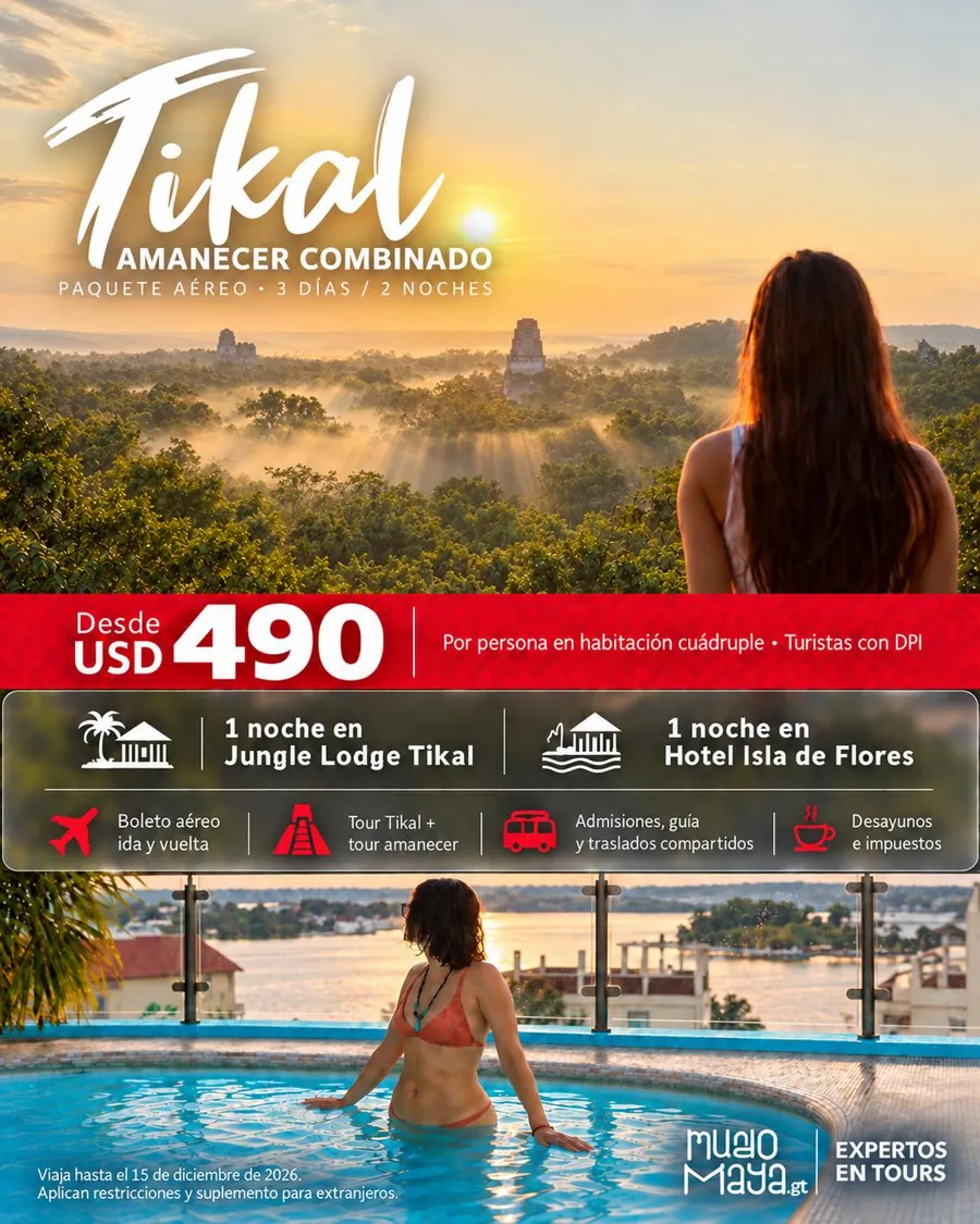 Paquete amanecer en Tikal e Isla de Flores desde US$490