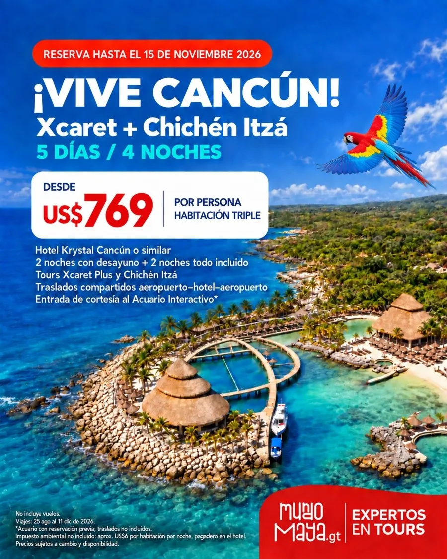 Promoción Vive Cancún con Xcaret y Chichén Itzá desde US$769